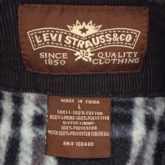 Vintage Levi's Navy Corduroy Shirt Jacket Blue Plaid Fleece Flannel Lining L - Picture 2 of 7